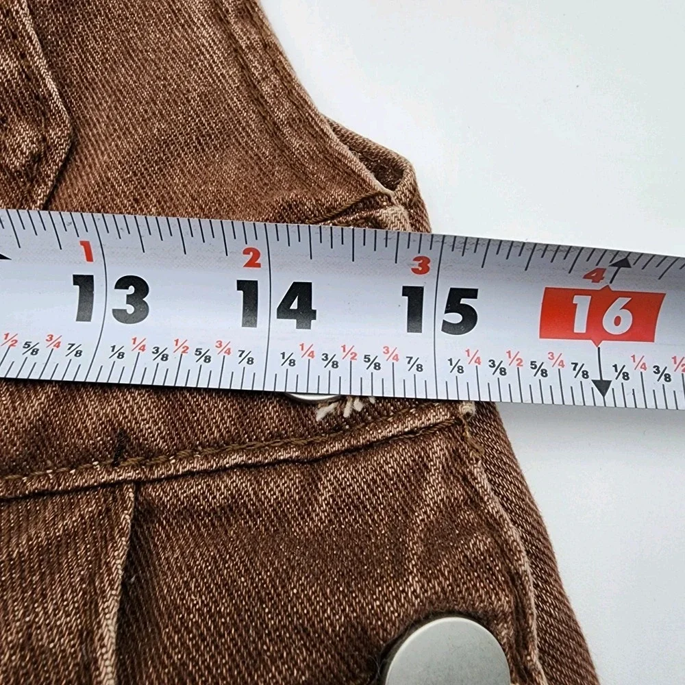 Embroidered Hamburger Logo‎ Denim Overalls Jeans Brown  Women's S RARE